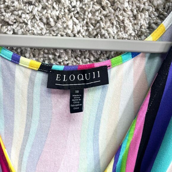 Eloquii Dress Women’s 18 Multicolored Striped Wrap Around Plus Size - Picture 2 of 8